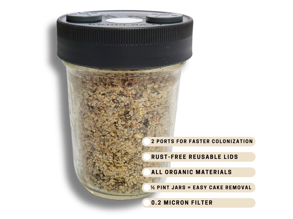 BRF mushroom substrate jar with SHIP lid and vermiculite top layer
