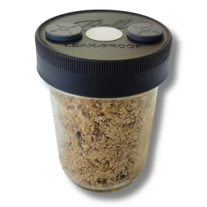 Half pint BRF mushroom substrate jar with organic brown rice flour and vermiculite