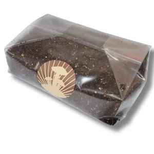 Mushroom casing layer substrate bag angled display