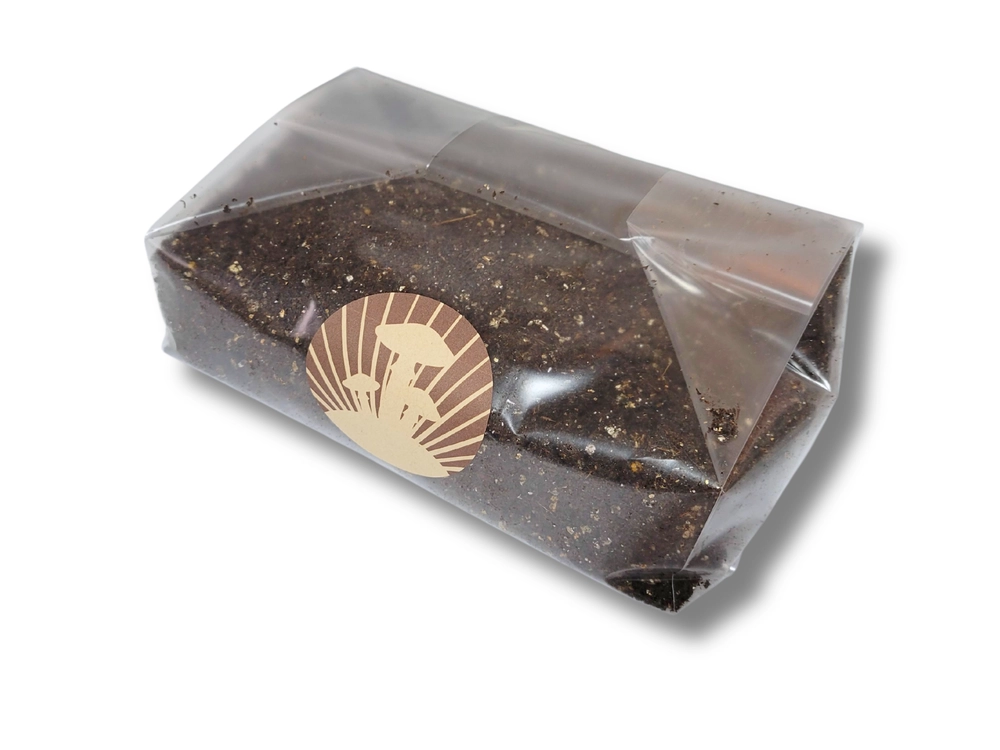 Mushroom casing layer substrate bag angled display