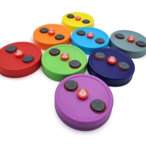Assorted multicolor LC jar lids with dual ports and filters