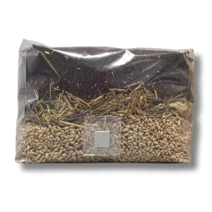 5 lb mushroom grow bag with straw mix substrate front view