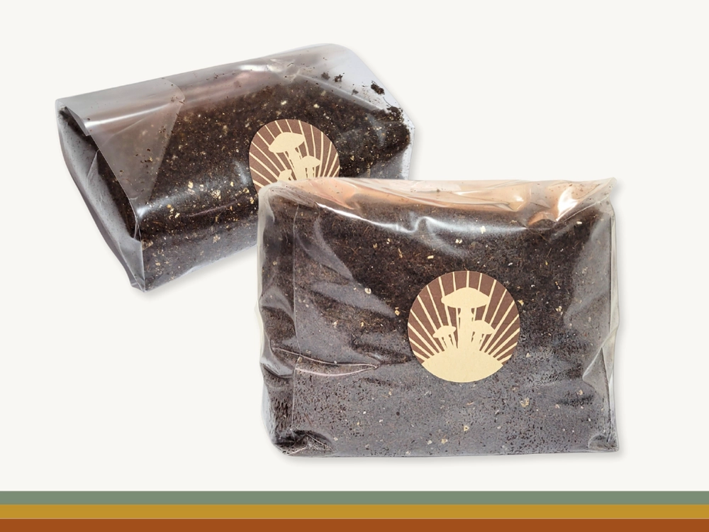 CVG Mushroom Substrate Bag, 5 lbs, front view with branded sticker